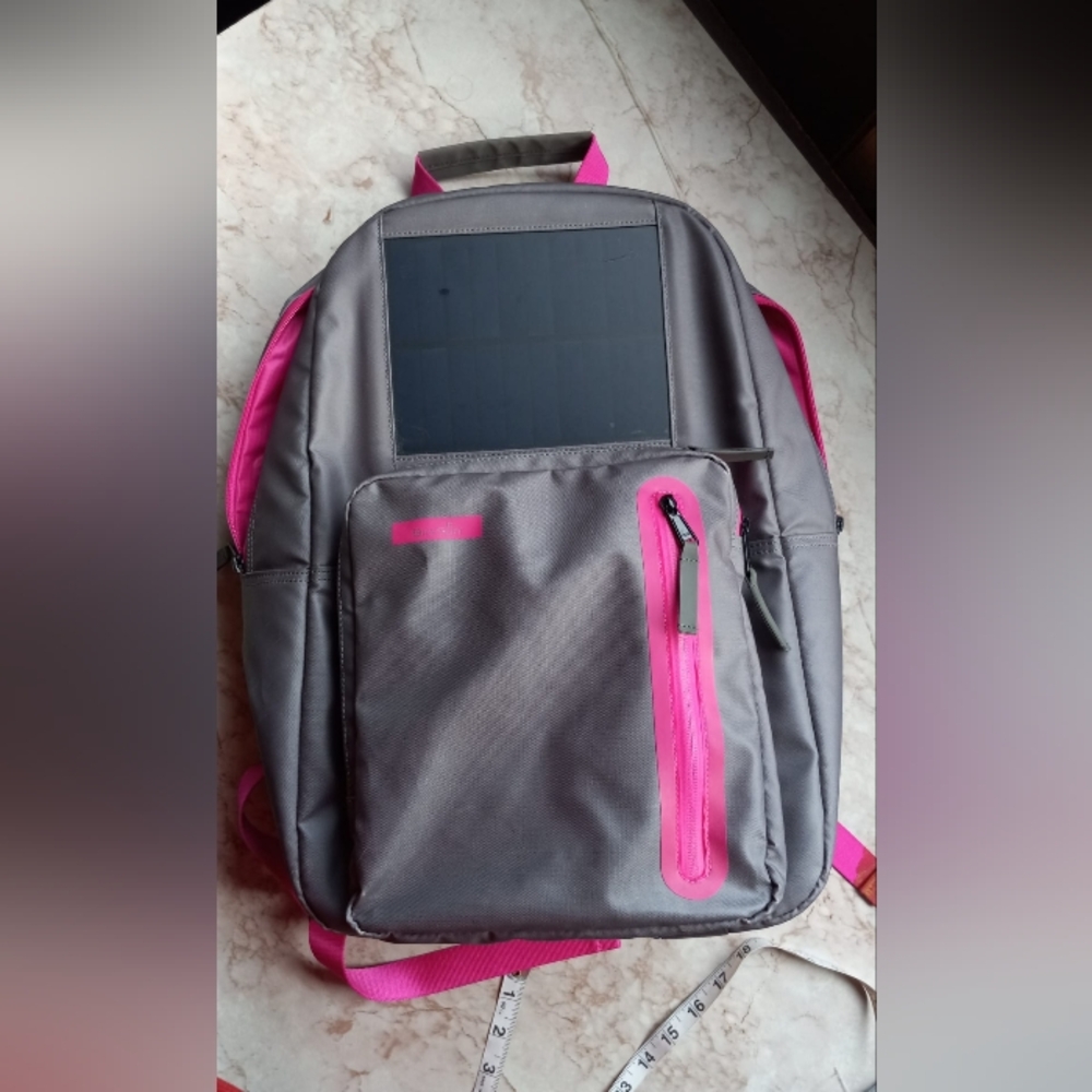 Birksun Boost Solar Charging Backpack Pink & Grey For Electronics